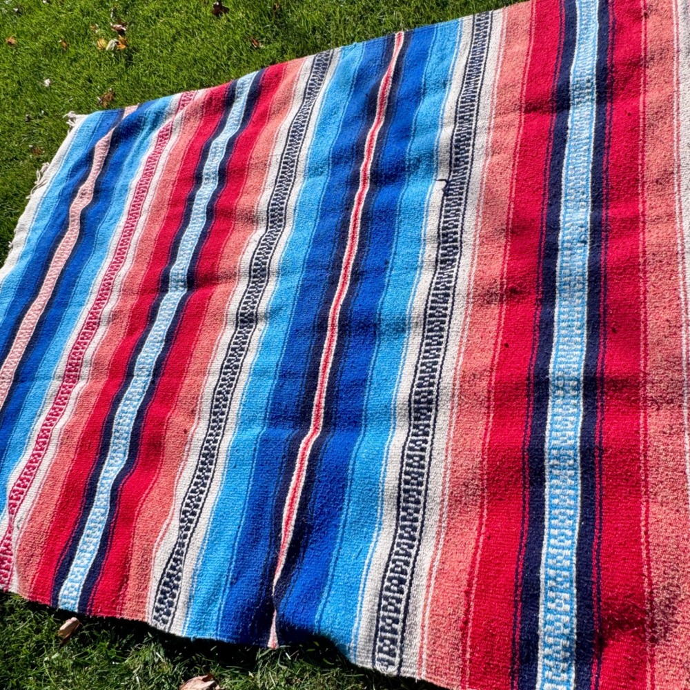 Vintage Mexican Blanket Serape Throw Stripe Southwestern Boho Decor BOLD Falsa - Picture 3 of 10